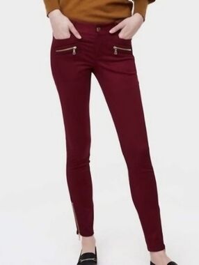 Loft Marisa Burgundy Zipper Ankle Skinny Pants Size 10